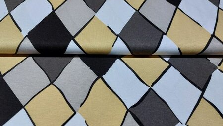 Rekbare Prachtige Viscose Jersey Modestof met Ruiten - Beige &amp; Bruin kopen