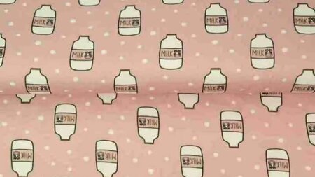 Baby roze tricot stof met melkflessen - Stenzo kopen 