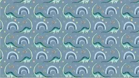 Tricot stoffen / babystofjes blauw met dino&#039;s en regenbogen kopen 