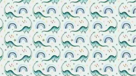 Tricot stoffen / babystofje ecru met dino&#039;s en regenbogen kopen 