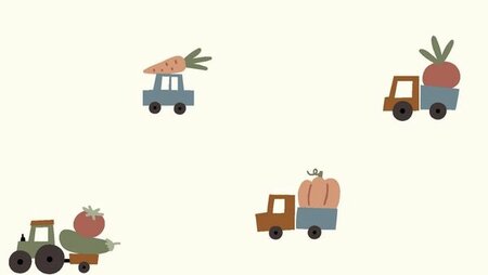 Ecru tricot jersey stof met voertuigen