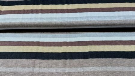 Stretchy tricot met bruin-zwarte strepen kopen