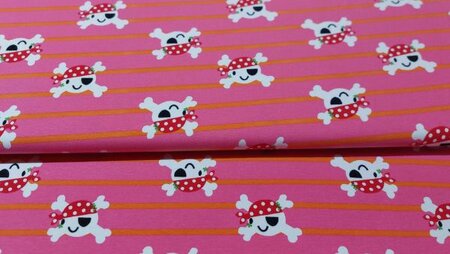 Bestel goedkope Roze oranje katoen tricot met piraten