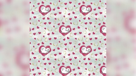 Grijze katoenen stof met hartjes en dieren kopen 