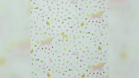 Witte katoenen stof met glitters en bosdieren kopen 