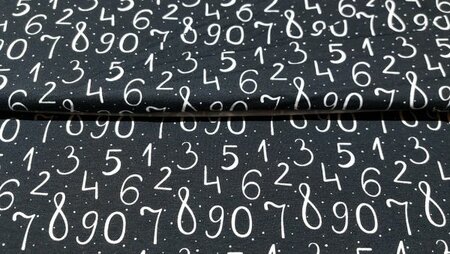 Zwarte Katoen Jersey met Witte Cijfers kopen