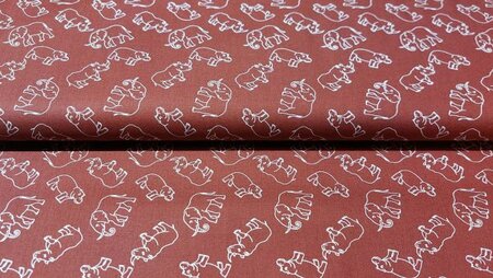 Steenrode katoen met olifanten en neushoorns kopen