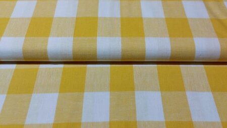 Geel wit geruite katoenen stof detail