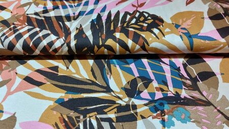viscose tricot stof bladerenmotief