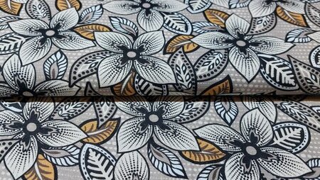 Beige linnen viscose stof met indian flowers