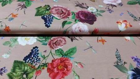 Tricot stof met vintage bloemenprint