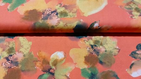 rode linnen viscose bloemenprint