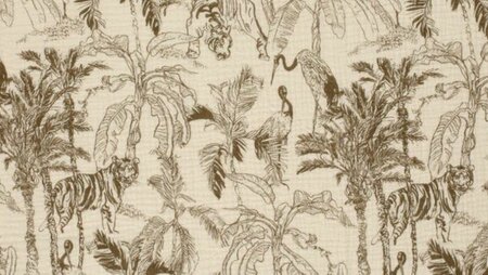 Luchtige katoenen mousseline met taupe jungleprint