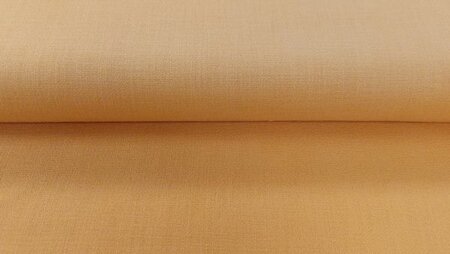 Close-up van kreukarme linnen stof met stretch in oker geel