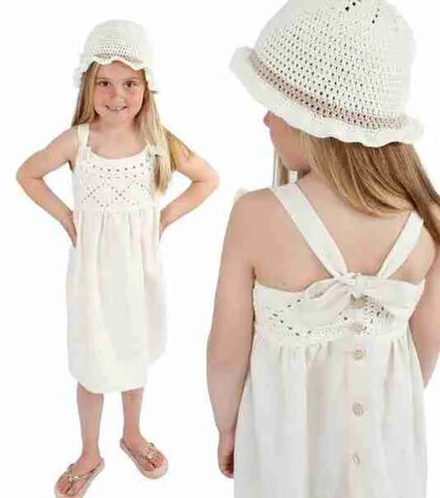 Naaipatroon jurk met gehaakt bovenstuk in maat 74 tm 146