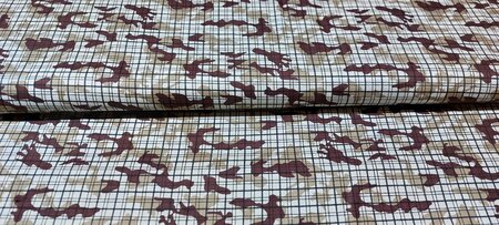 Geruite katoenen stof met bruine en beige vlekken - hoogwaardige kwaliteit
