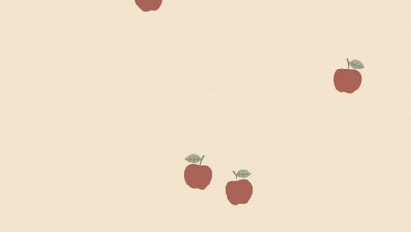 Beige tricot stof met getekende appels, close-up structuur