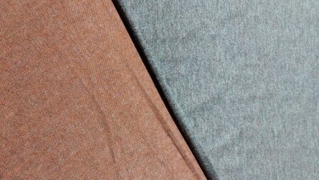 Dubbelzijde tricot stof in taupe &amp; terra gemeleerd kopen
