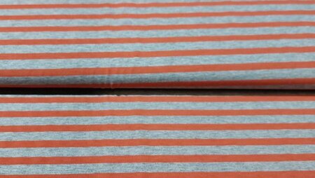 Grijs-terra gestreepte stretch stof voordelig kopen