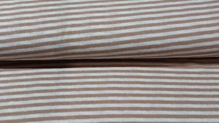 Licht bruin / Ecru gestreepte stretch stof kopen