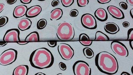 Witte Viscose Jersey Stof met Getekende Cirkels kopen in je stoffenwinkel