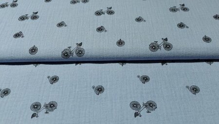 Katoenen mousseline jeansblauw met fiets print