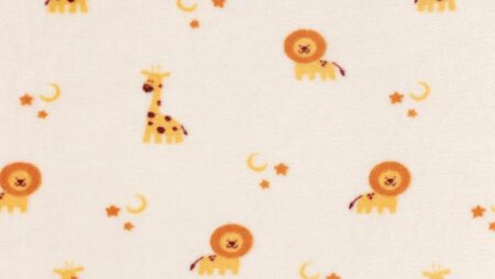 Kinderfleece met vrolijke giraffen en leeuwtjes - ideaal voor babydekentjes