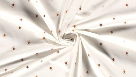 Gebroken witte katoen jersey stretch stof zonnen dessin 150 cm