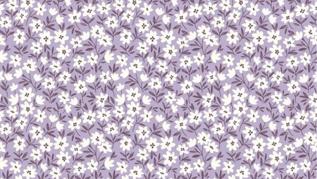 Lila katoen tricot met bloemen print 150 cm breed