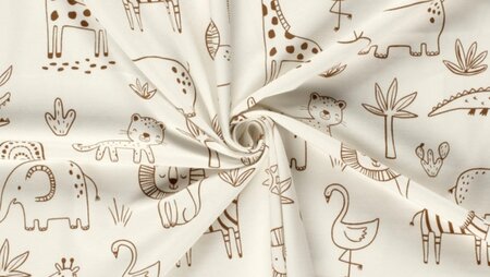 "Naturel gebroken witte jersey met safari print | 95% katoen 5% elastaan"