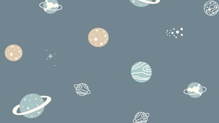 Indigo blauwe jersey tricot met ruimte print 150 cm