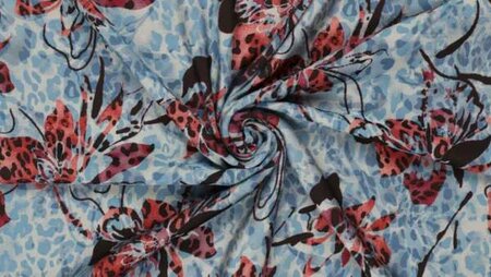 Blauwe viscose bloemenprint