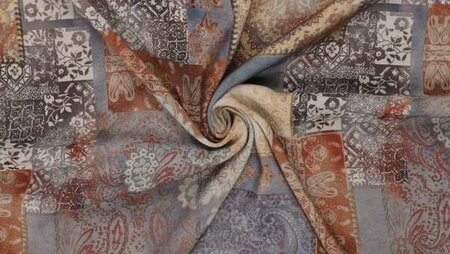 Blauwgrijze patchwork viscose