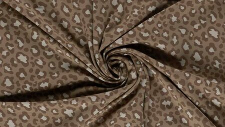 Bruine tricot stof met luipaardprint