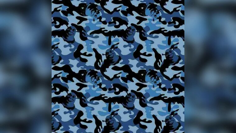 Blauwe katoenen stof met camouflageprint kopen 