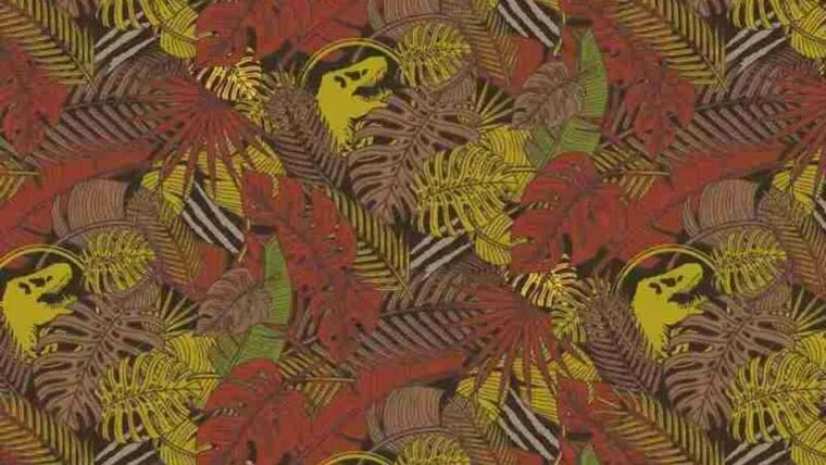 Bruine tricot stof met dinosaurussen en bladeren - Poppy Fabrics kopen 