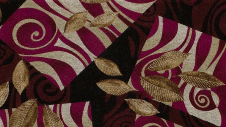 Wijnrode polyester viscose jersey met abstracte vormen en bladeren kopen 