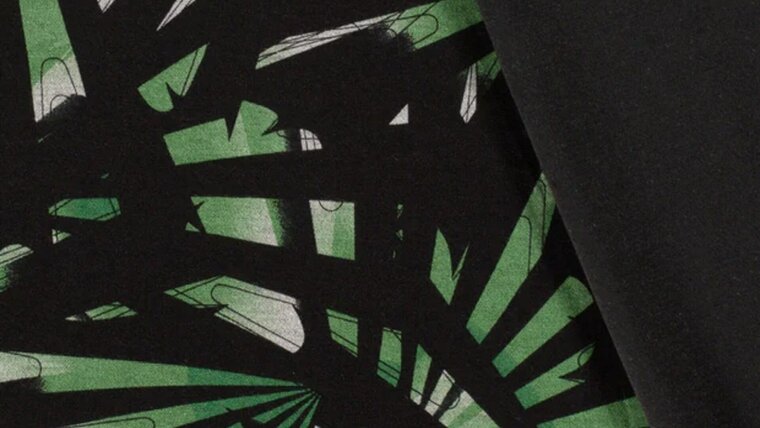 Zwarte Polyester Viscose Jersey met Groene Bladeren kopen 
