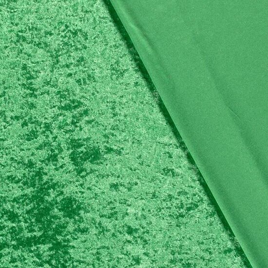 Prachtige velvet Groene Velours de Panne Stof - Crushed Velvet Look