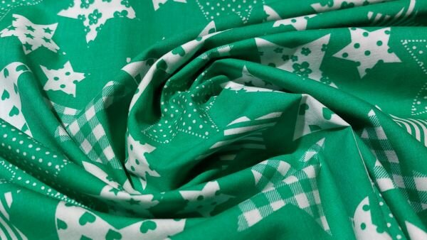 100% poplin katoen kinderstof met witte sterren, beschikbaar bij Stoffenland.com