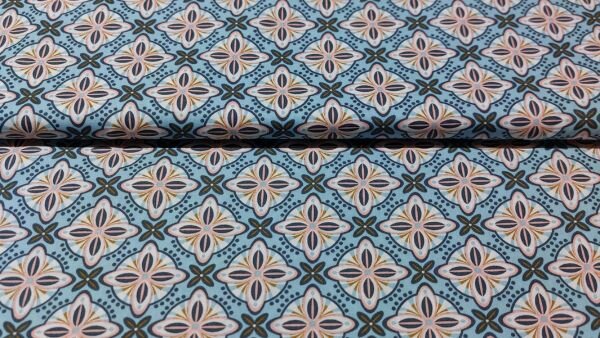 Blauw roze poplin katoen met mandala&#039;s kopen