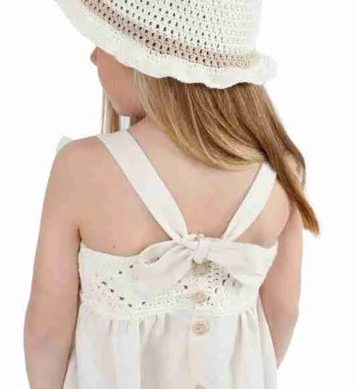Bohemian style Naaipatroon jurk met gehaakt bovenstuk in maat 74 tm 146