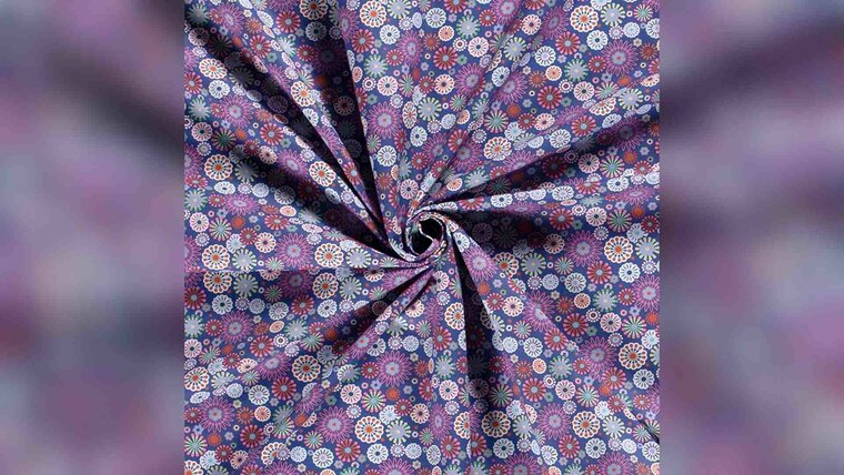 Kobalt blauwe katoen met bloemen - poplin kopen 