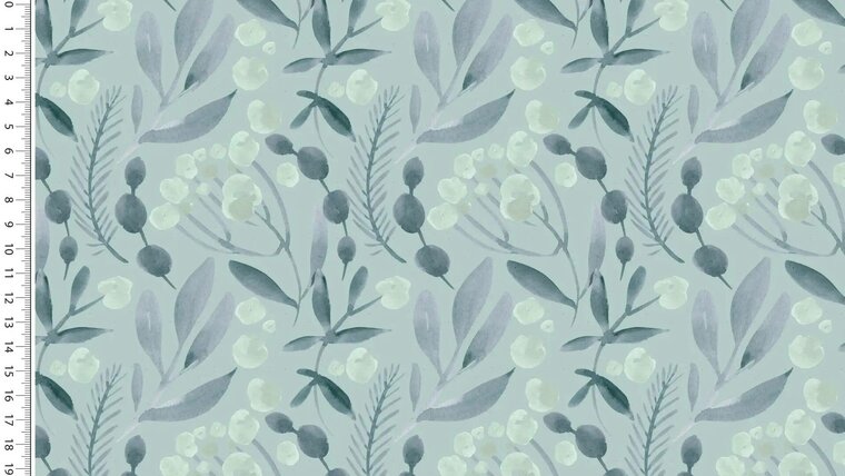 Oud groene viscose tricot stof met stylez bladeren kopen 