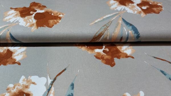 Bestel Beige terra viscose tricot stof met waterverf bloemen