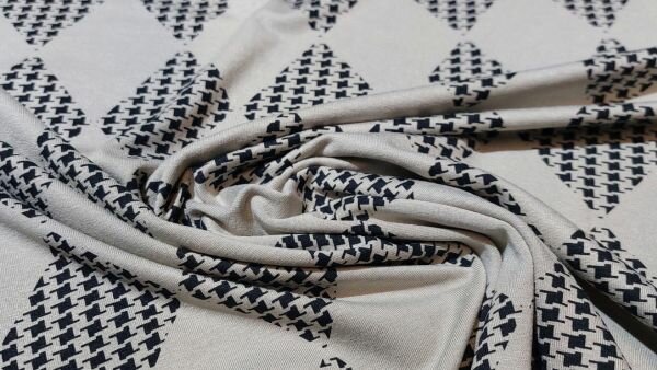 Bestellen Grijs zwarte viscose tricot met pied-de-poule in ruiten