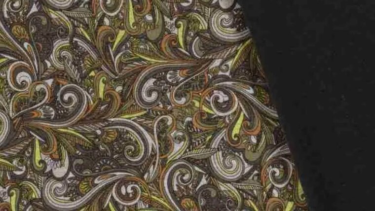De mooiste Prachtige beige poly viscose jersey van dikkere kwaliteit met paisley print bestellen