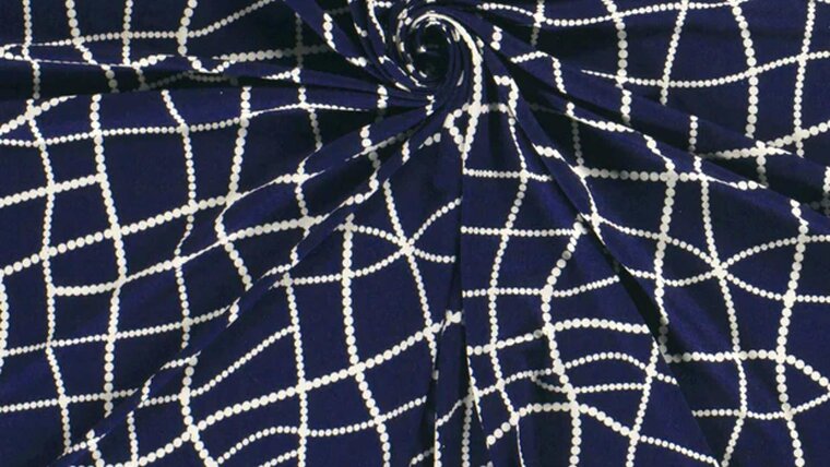 Viscose jersey stof met stippen in marine thema kopen bij Stoffenwinkel Online