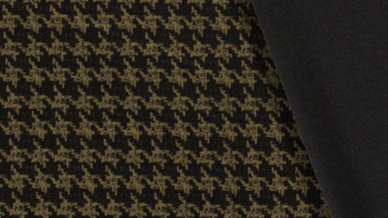 Trendy kaki polyester viscose jersey met Pied de Poule patroon kopen 