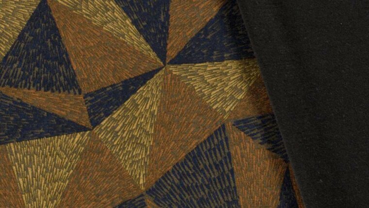 Kaki Groene Polyester Viscose Jersey met Abstracte Driehoeken kopen 